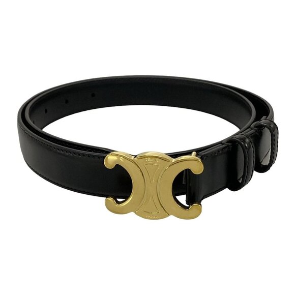 CELINE Medium Triomphe Belt Black Gold Leather Hardware - 783-071825 - Picture 1 of 6